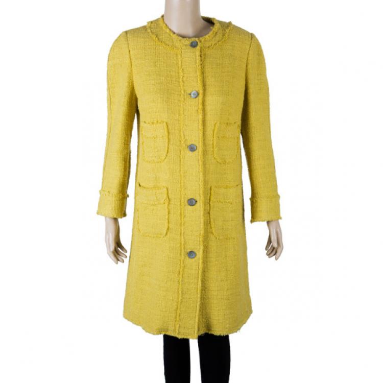 Pre Owned Dolce and Gabbana Yellow Tweed Coat M