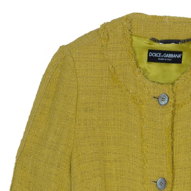 Pre Owned Dolce and Gabbana Yellow Tweed Coat M