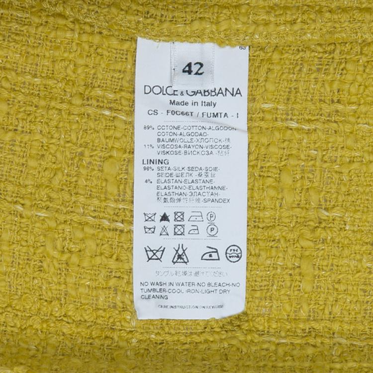 Pre Owned Dolce and Gabbana Yellow Tweed Coat M