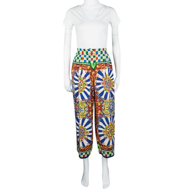 Pre Owned Dolce and Gabbana Multicolor Carretto Printed Silk Culottes M