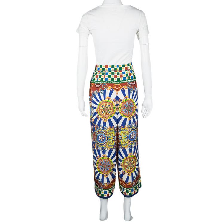 Pre Owned Dolce and Gabbana Multicolor Carretto Printed Silk Culottes M