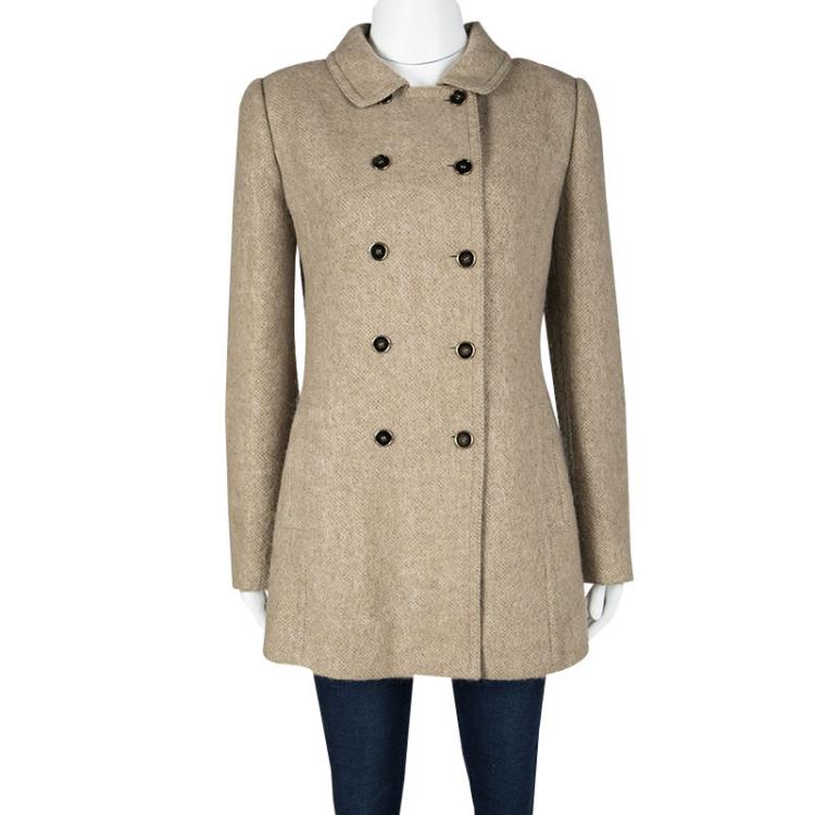 Pre Owned Dolce and Gabbana Beige Mohair Alpaca Blend Double Breasted Overcoat S