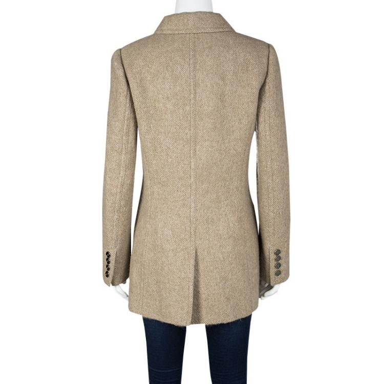 Pre Owned Dolce and Gabbana Beige Mohair Alpaca Blend Double Breasted Overcoat S
