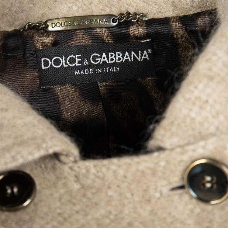 Pre Owned Dolce and Gabbana Beige Mohair Alpaca Blend Double Breasted Overcoat S