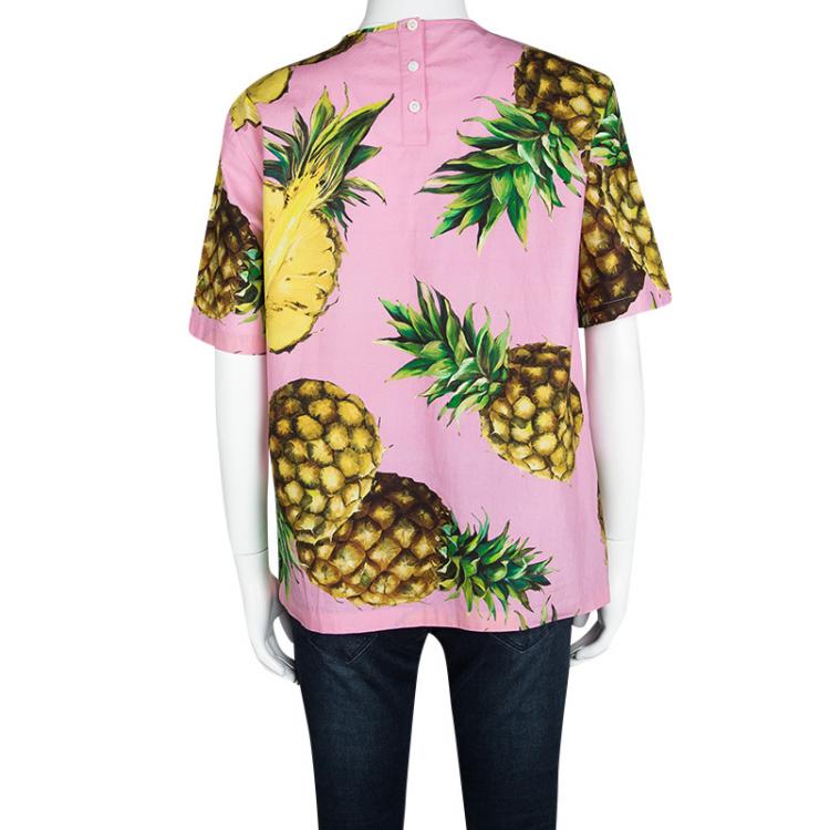 Pre Owned Dolce and Gabbana Pink Pineapple Print Cotton Short Sleeve Top M