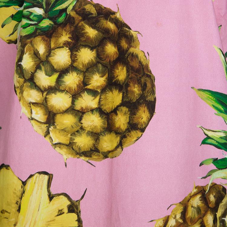 Pre Owned Dolce and Gabbana Pink Pineapple Print Cotton Short Sleeve Top M