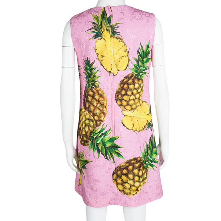 Pre Owned Dolce and Gabbana Pink Jacquard Pineapple Print Sleeveless Dress  S