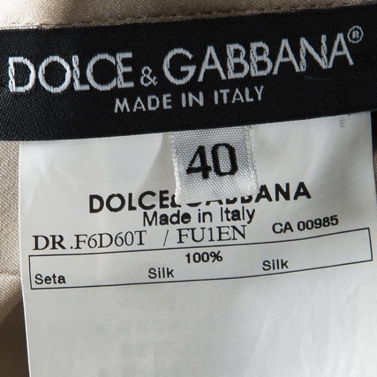 Pre Owned Dolce and Gabbana Beige Satin Pleated Sleeveless Dress S