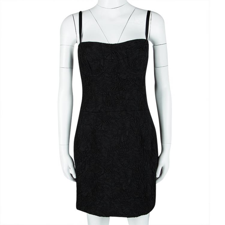 Pre Owned Dolce and Gabbana Black Textured Jacquard Sleeveless Dress L