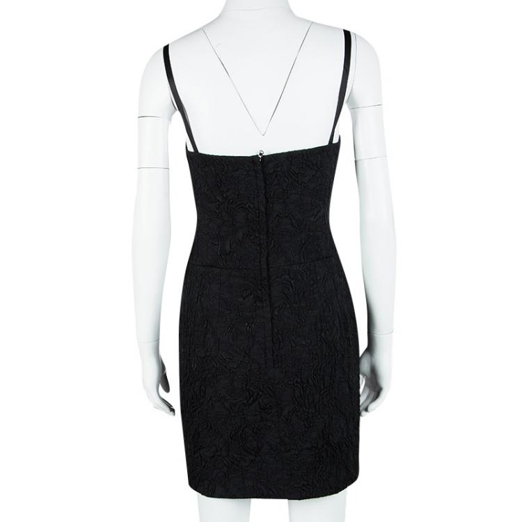 Pre Owned Dolce and Gabbana Black Textured Jacquard Sleeveless Dress L