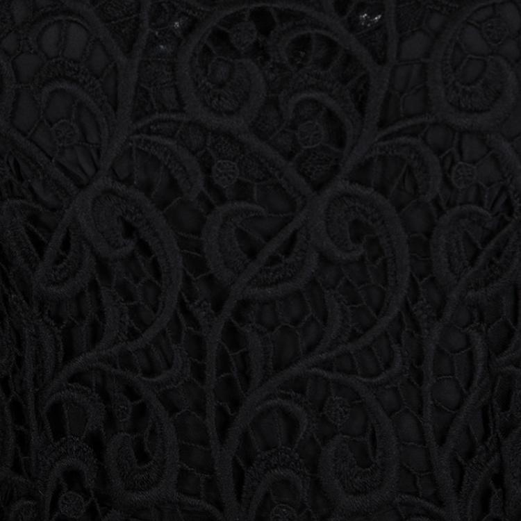 Pre Owned Dolce and Gabbana Monochrome Wool Floral Embroidered Lace Dress S