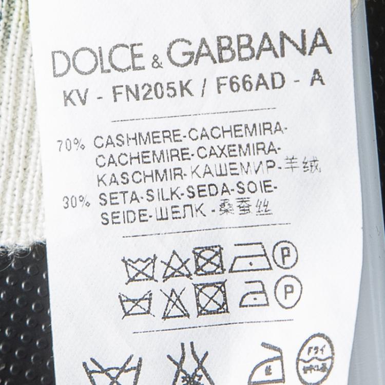 Pre Owned Dolce and Gabbana Cream Lemon Print Cashmere and Silk V Neck Sweater L