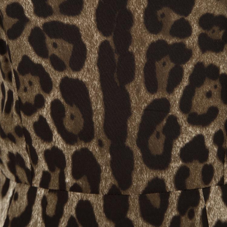 Pre Owned Dolce and Gabbana Brown Leopard Print Short Sleeve Sheath Dress S