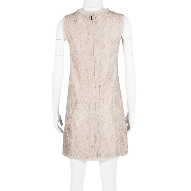 Pre Owned Dolce and Gabbana Beige Floral Lace Sleeveless Dress S