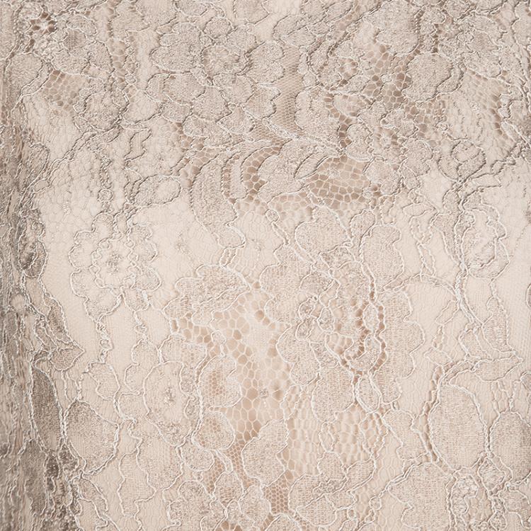 Pre Owned Dolce and Gabbana Beige Floral Lace Sleeveless Dress S