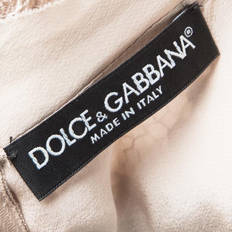 Pre Owned Dolce and Gabbana Beige Floral Lace Sleeveless Dress S