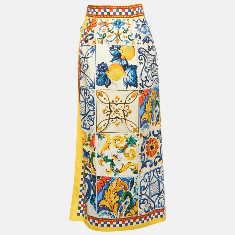 Pre Owned Dolce & Gabbana Multicolor Majolica Print Cotton Long Skirt S