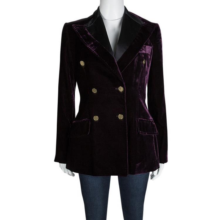 Pre Owned Dolce and Gabbana Purple Velvet Double Breasted Blazer S