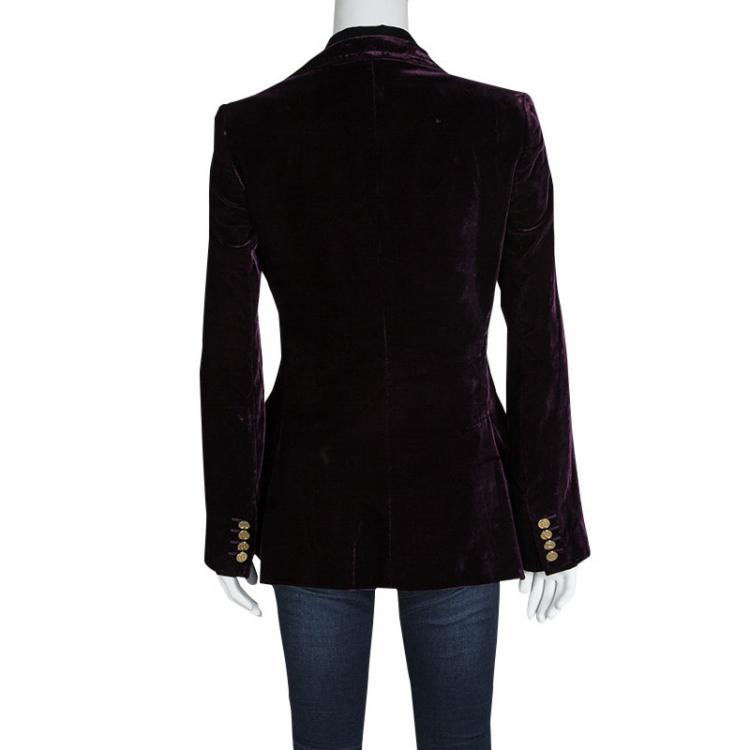 Pre Owned Dolce and Gabbana Purple Velvet Double Breasted Blazer S
