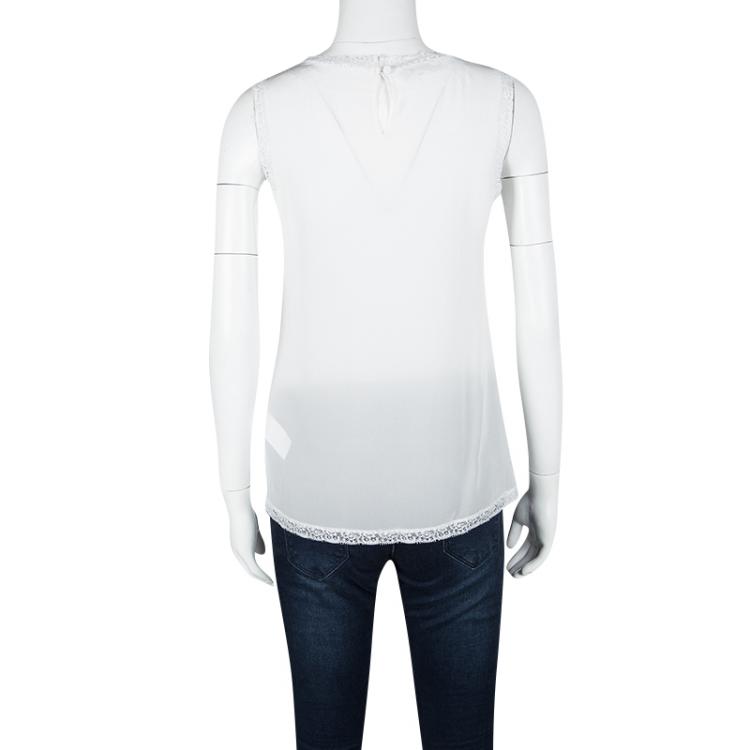 Pre Owned Dolce and Gabbana White Silk Lace Trim Sleeveless Top S