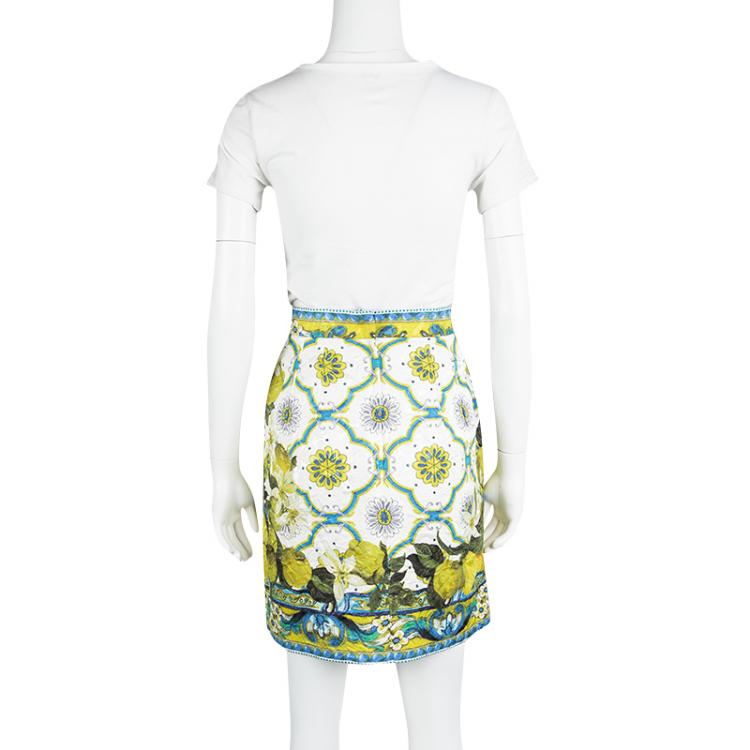Pre Owned Dolce and Gabbana Multicolor Lemon Printed Embossed Jacquard Skirt M