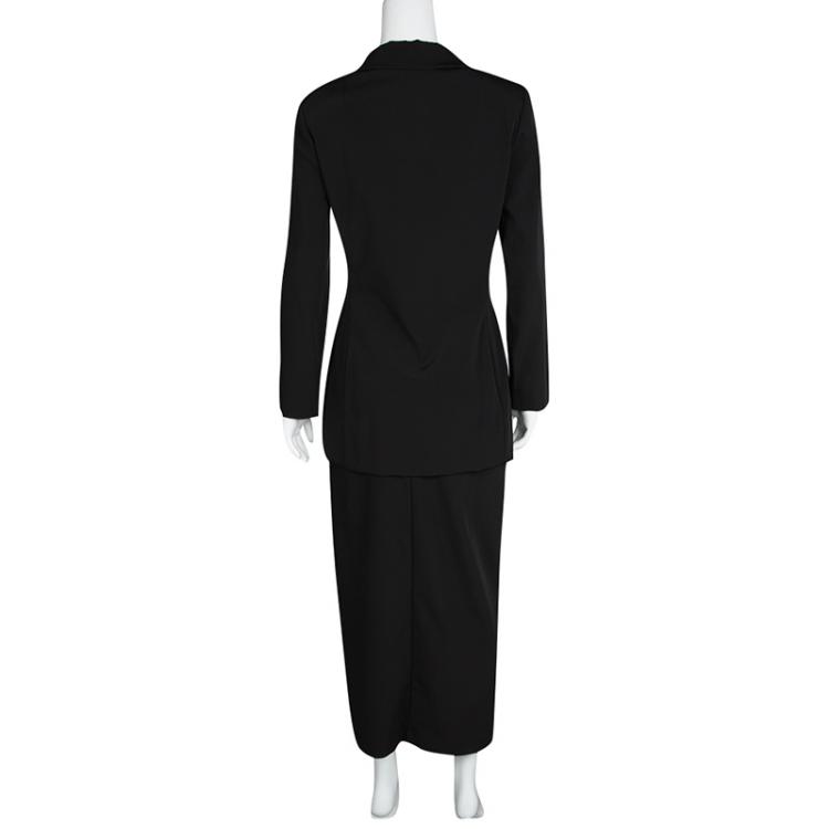 Pre Owned Dolce and Gabbana Black Double Breasted Blazer and Midi Skirt Set M
