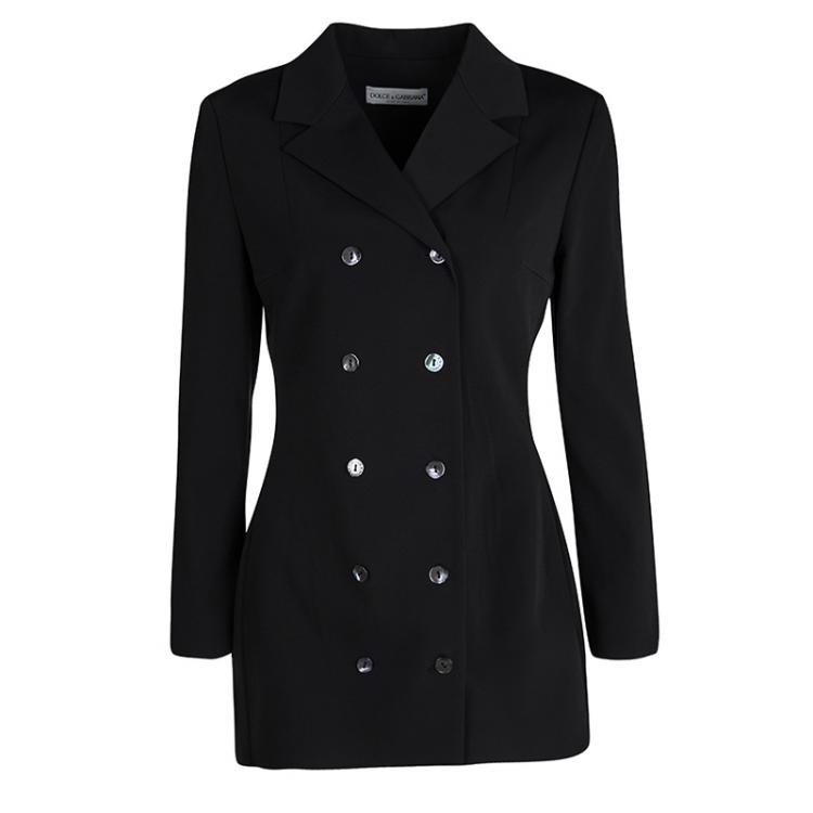 Pre Owned Dolce and Gabbana Black Double Breasted Blazer and Midi Skirt Set M