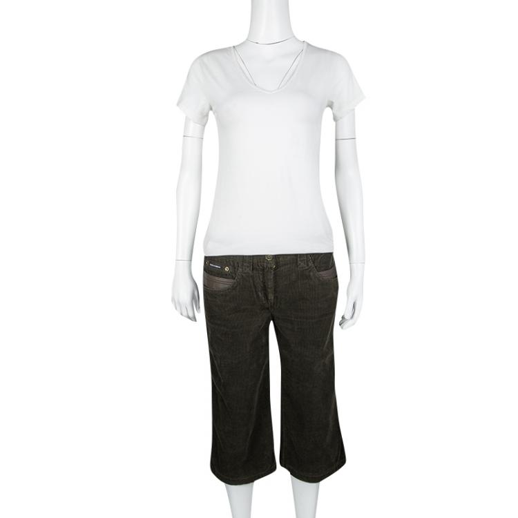 Pre Owned Dolce and Gabbana Olive Green Corduroy Three Quarter Pants M