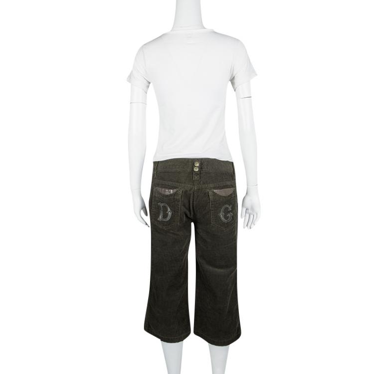 Pre Owned Dolce and Gabbana Olive Green Corduroy Three Quarter Pants M