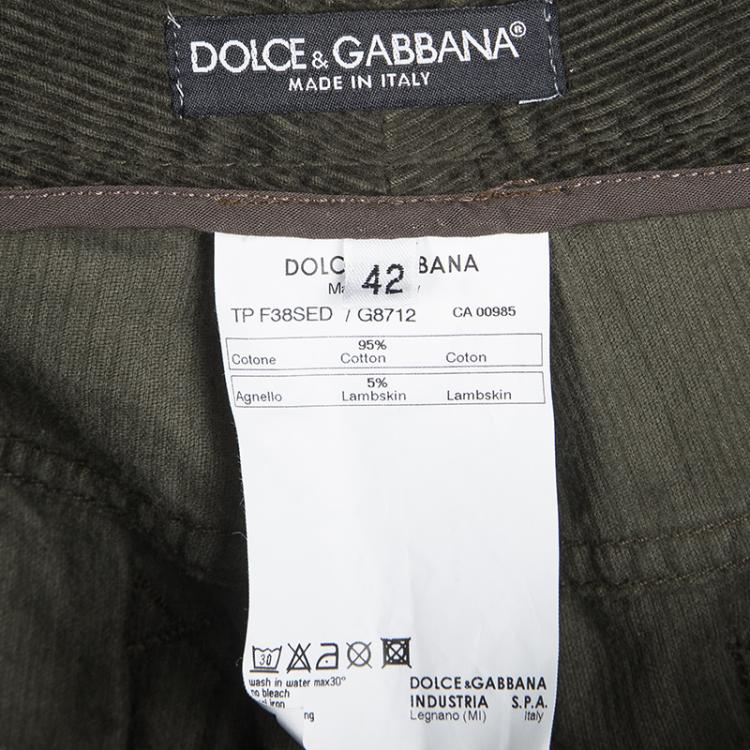 Pre Owned Dolce and Gabbana Olive Green Corduroy Three Quarter Pants M