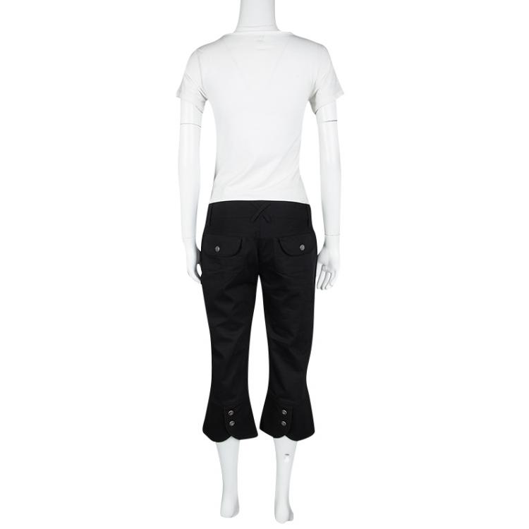Pre Owned Dolce and Gabbana Black Stretch Cotton Pocket Detail Capri Pants M 