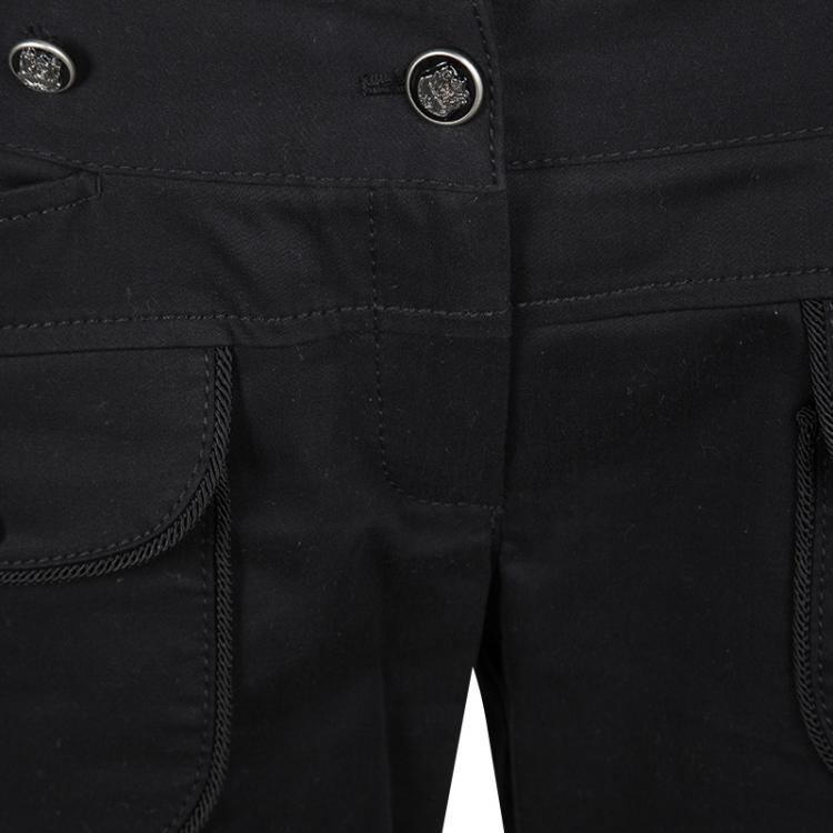 Pre Owned Dolce and Gabbana Black Stretch Cotton Pocket Detail Capri Pants M 