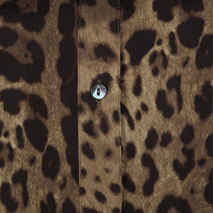Pre Owned Dolce and Gabbana Leopard Print Sheer Chiffon Short Sleeve Blouse M