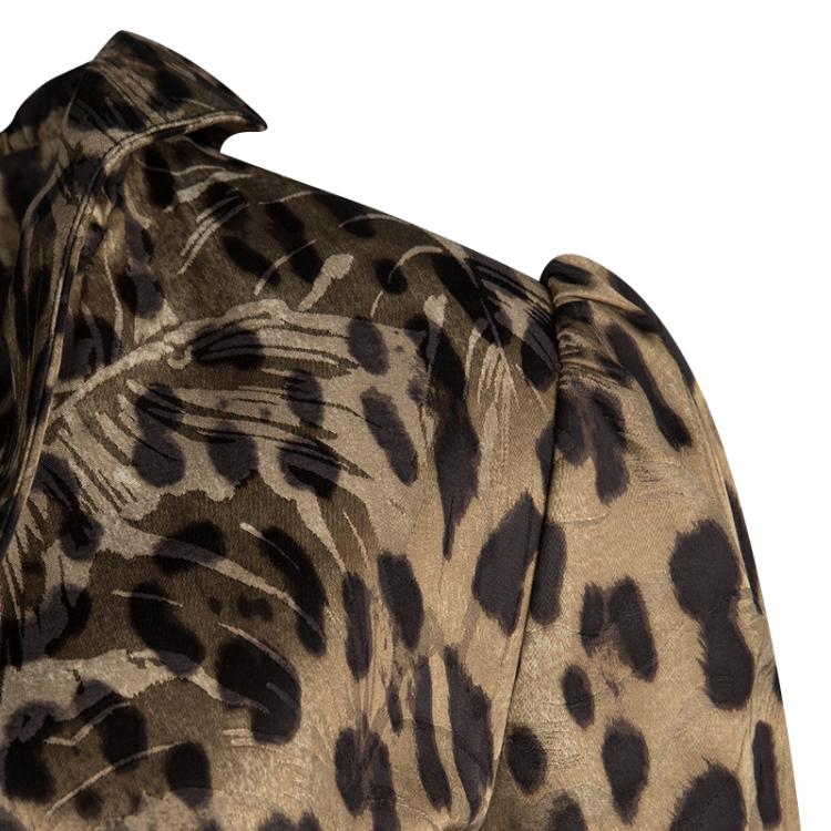 Pre Owned Dolce And Gabbana Brown Animal Print Ruffled Collar Coat M