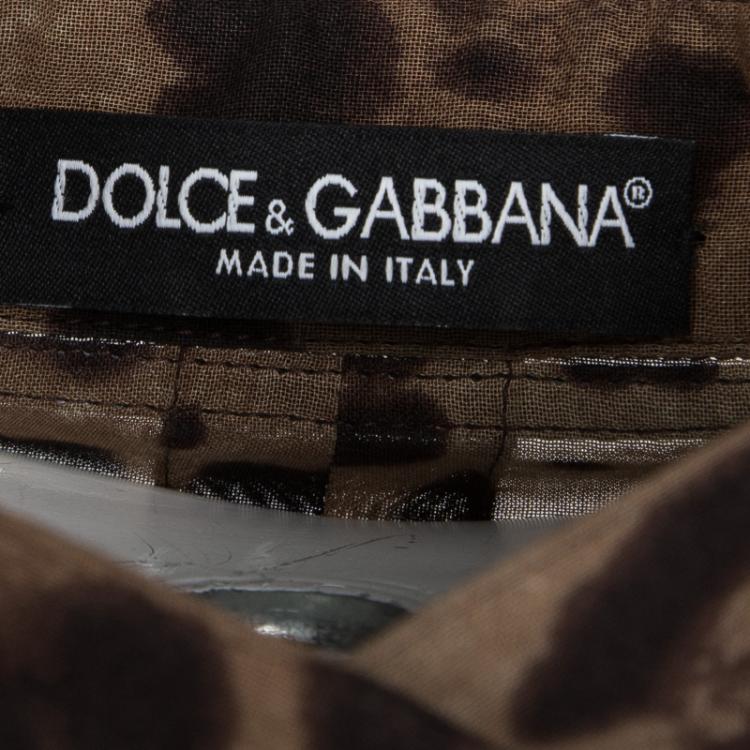 Pre Owned Dolce and Gabbana Brown Animal Print Lace Insert Waist Tie Detail Shirt S