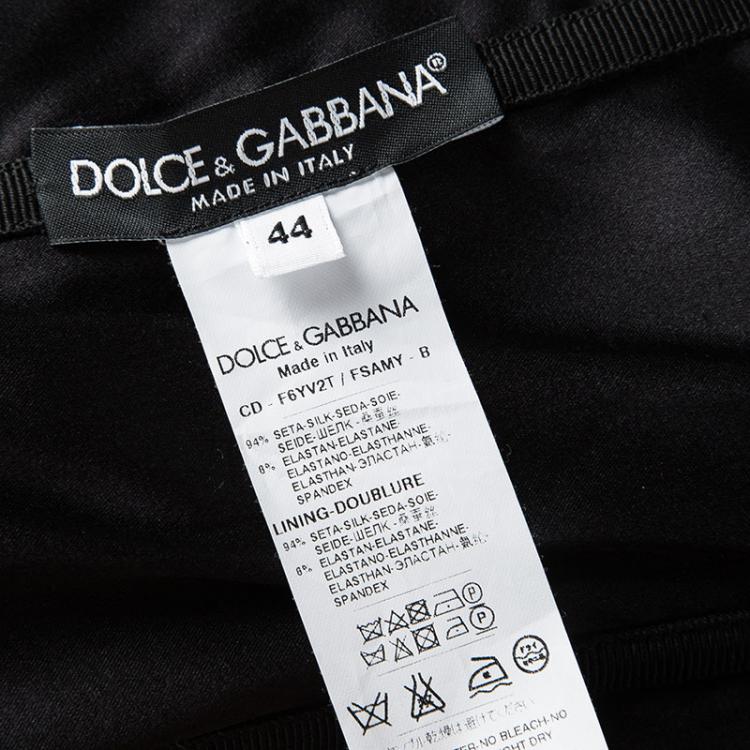 Pre Owned Dolce and Gabbana Black Tulip Print Ruched Silk Off Shoulder Midi Dress M