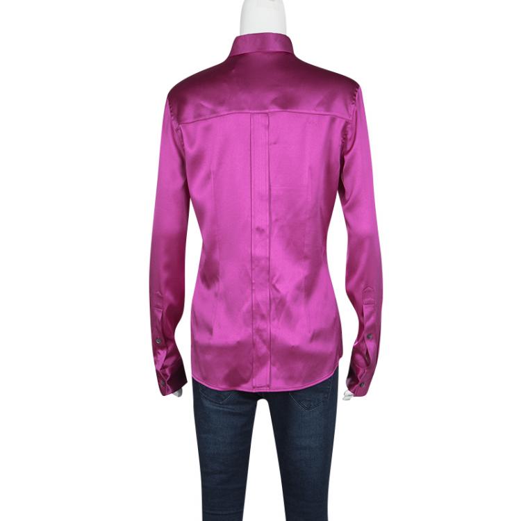 Pre Owned Dolce and Gabbana Pink Silk Long Sleeve Button Front Shirt M