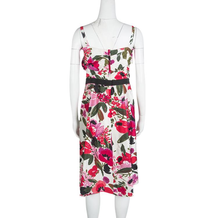 Pre Owned Dolce and Gabbana Floral Printed Silk Gathered Sleeveless Dress L