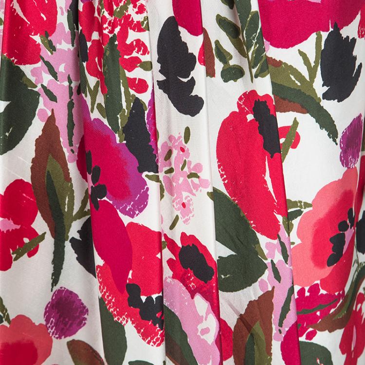 Pre Owned Dolce and Gabbana Floral Printed Silk Gathered Sleeveless Dress L
