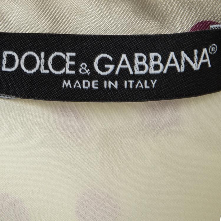 Pre Owned Dolce and Gabbana Beige Polka Dotted Silk Button Front Dress L