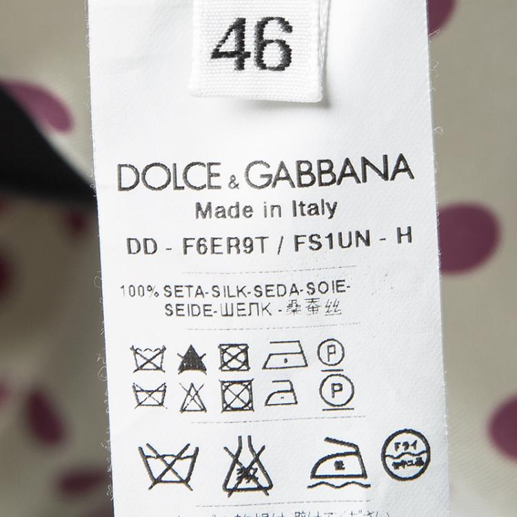 Pre Owned Dolce and Gabbana Beige Polka Dotted Silk Button Front Dress L