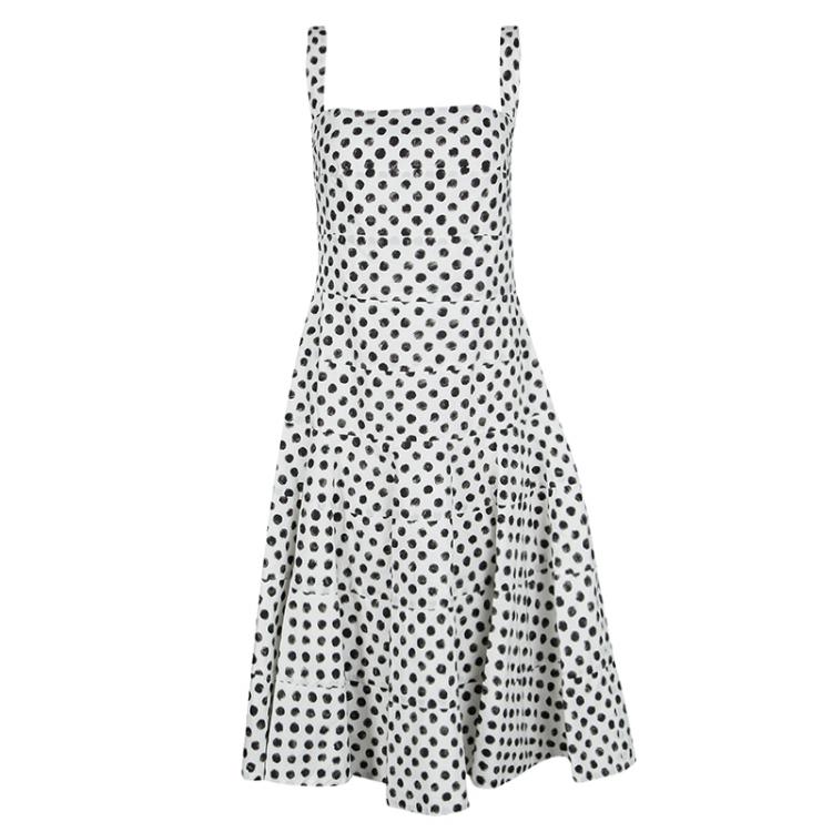 Pre Owned Dolce and Gabbana Monochrome Polka Dotted Sleeveless Cotton Dress L
