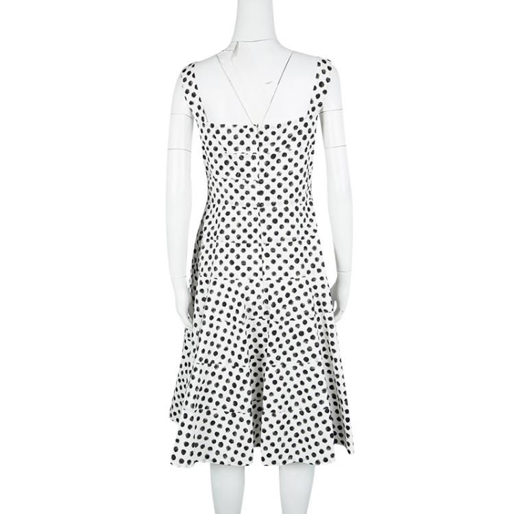 Pre Owned Dolce and Gabbana Monochrome Polka Dotted Sleeveless Cotton Dress L