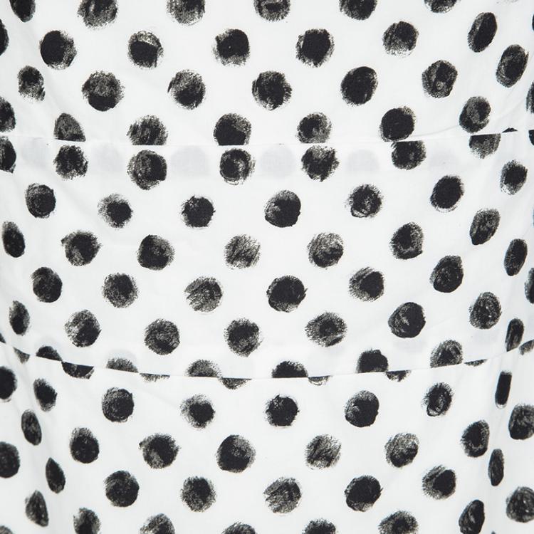 Pre Owned Dolce and Gabbana Monochrome Polka Dotted Sleeveless Cotton Dress L