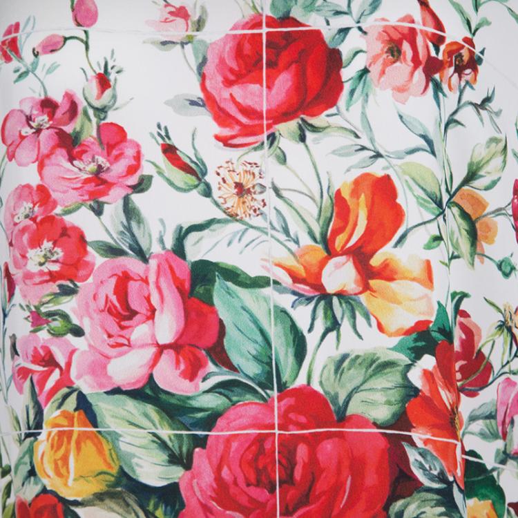 Pre Owned Dolce and Gabbana Caltagirone Floral Vase Print Silk Long Sleeve Dress M