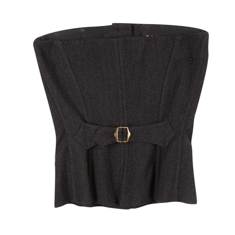 Pre Owned Dolce and Gabbana Dark Grey Herringbone Wool Button Front Corset S