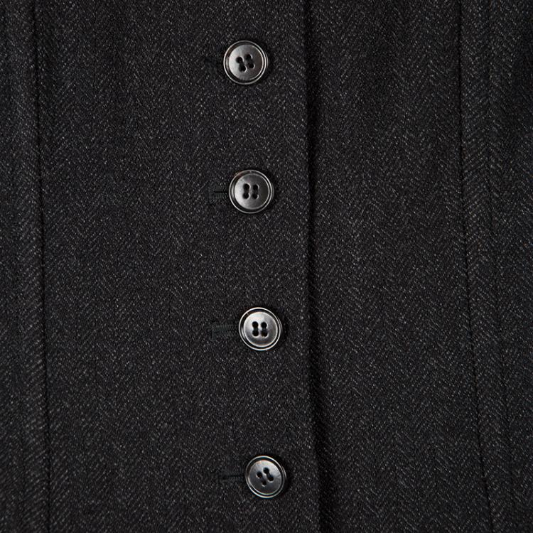 Pre Owned Dolce and Gabbana Dark Grey Herringbone Wool Button Front Corset S