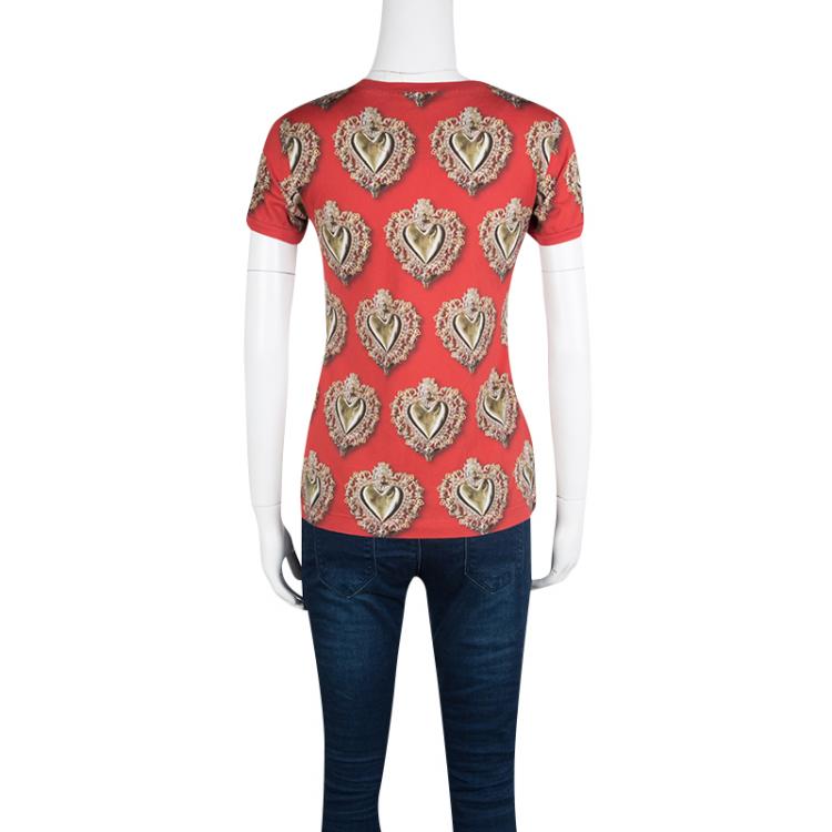 Pre Owned Dolce and Gabbana Red Sacred Heart Print T-Shirt S
