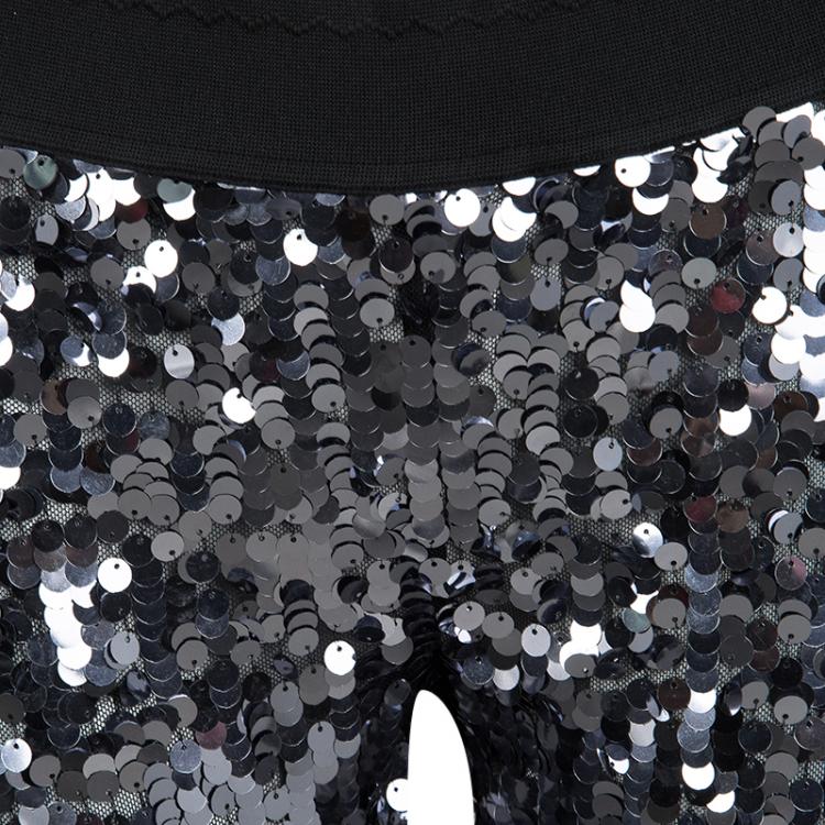 Pre Owned Dolce and Gabbana Silver Sequin Paillette Embellished Leggings M