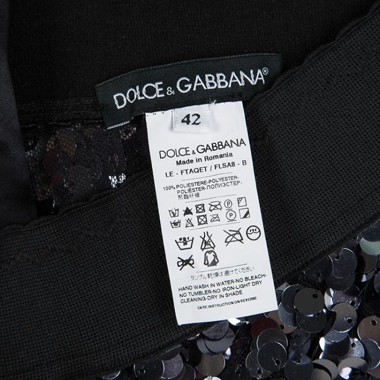 Pre Owned Dolce and Gabbana Silver Sequin Paillette Embellished Leggings M